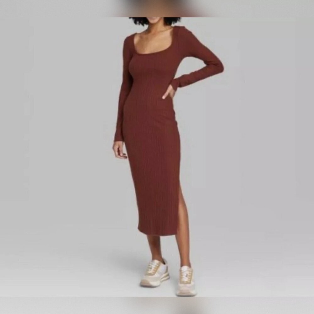 Elegant Long Sleeve Brown Dress